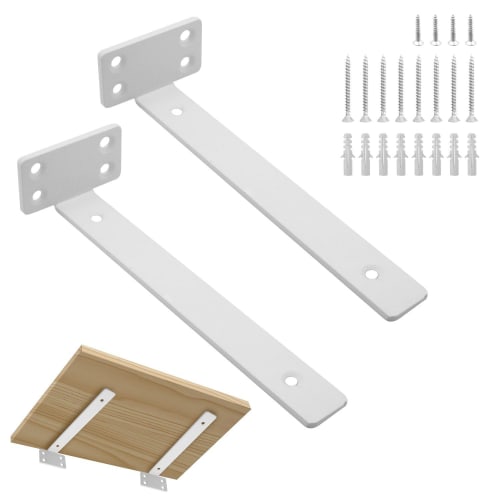 Set of 2 20cm Hidden Shelf Brackets, Heavy-Duty L-Shaped Brackets, Supports up to 100kg, Heavy-Duty and Discreet, 5mm Thick, with Screws, for Shelf Re