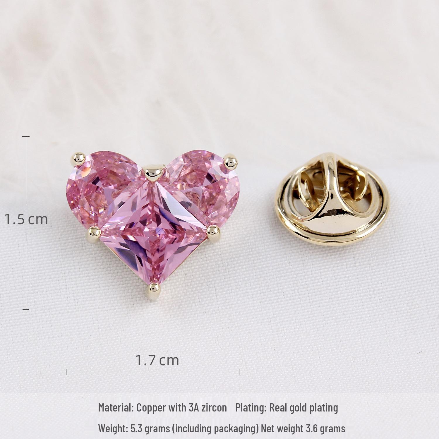 Elegant Zirconia Love Heart Brooch for Women - High-End Lapel Pin with Anti-Exposure Button