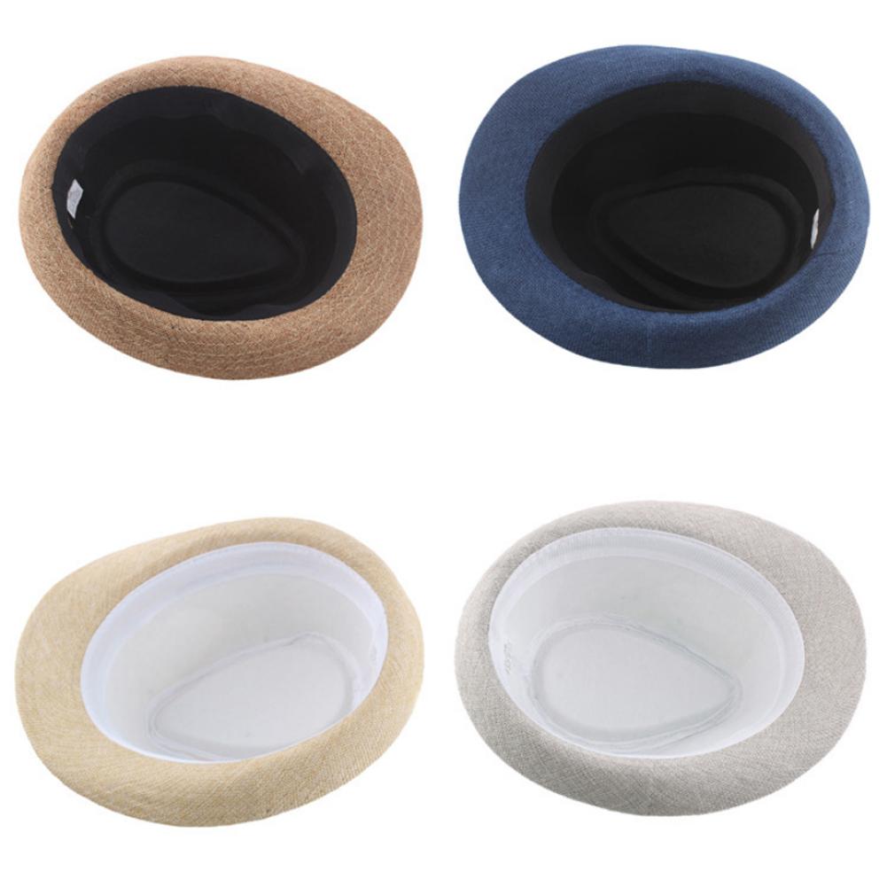 Trendy Jazz Cap Wide Brim Solid Color Solid Color Fedora Hat  Linen Male Cap for Club