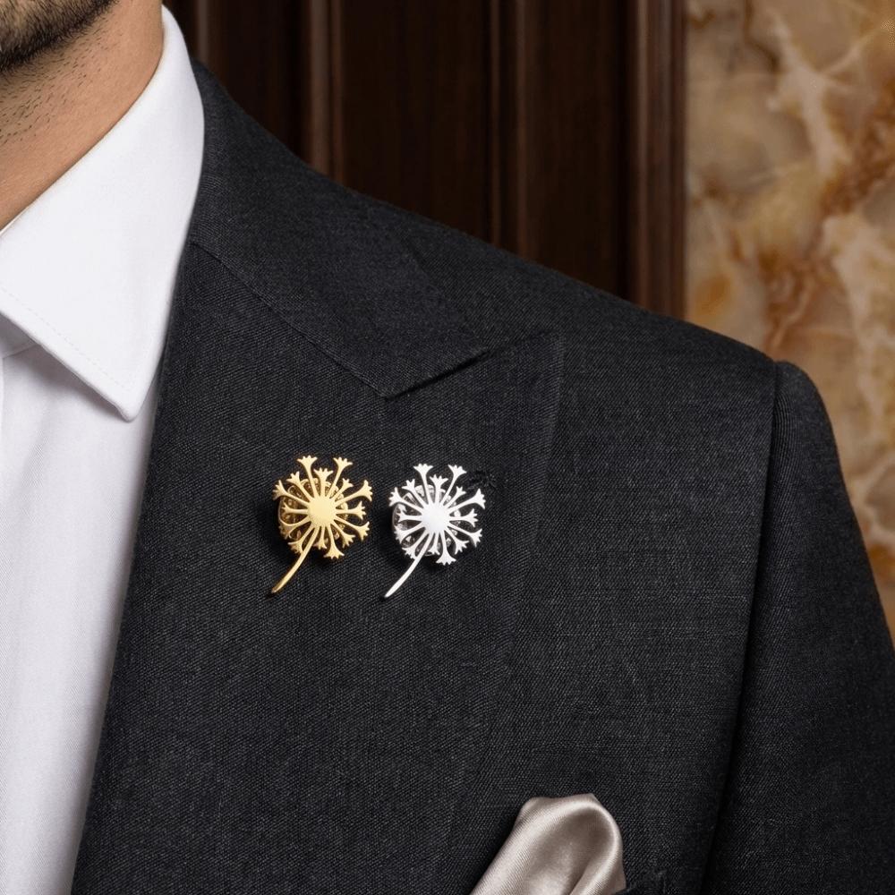 Stainless Steel Blowball Brooch Luxury Suit Badge Pin Trendy Women Brooch Suit Collar