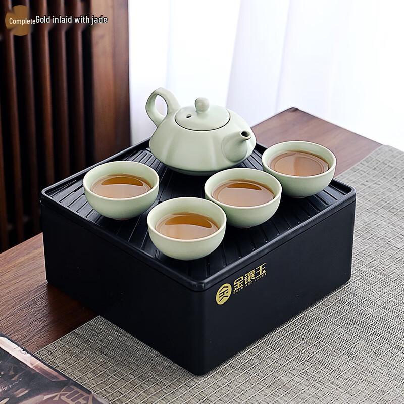 Gold Inlaid Jade Rui Song Ru Kiln Style Ceramic Tea Set