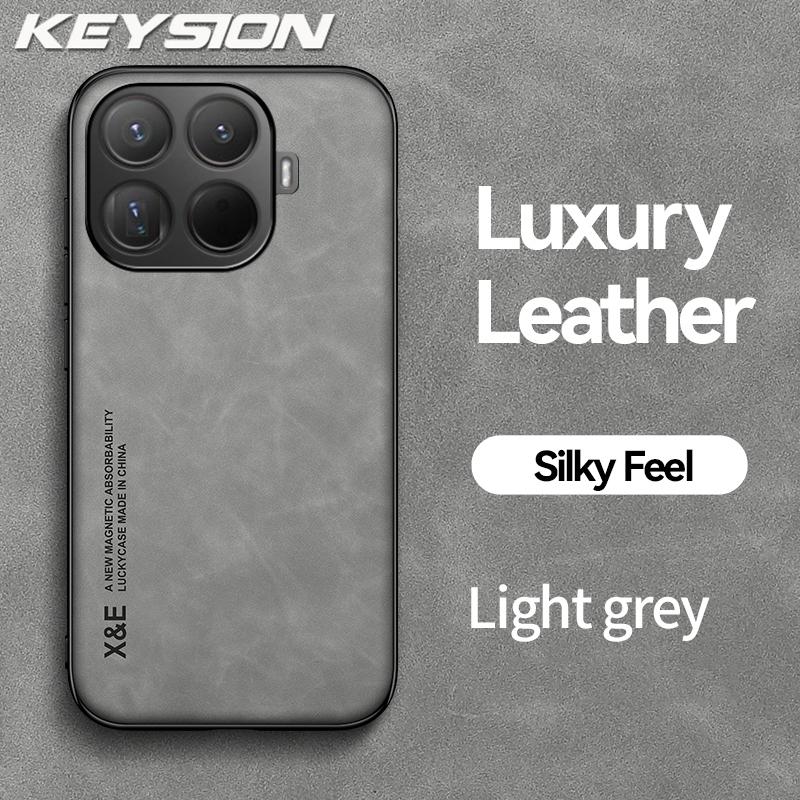 KEYSION Luxury Retro PU Leather Phone Case for Xiaomi 15T Pro Soft Silicone+PC Shockproof Phone Back Cover for Xiaomi 15T 15TPro