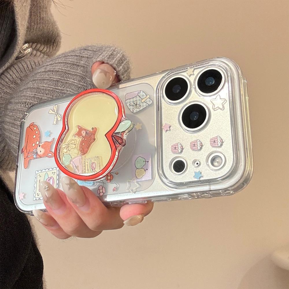 Red Apple Deer Rocking Stand 16 Pro Max Phone Case for IPhone 17, 12 Transparent, 15 Cartoon Series