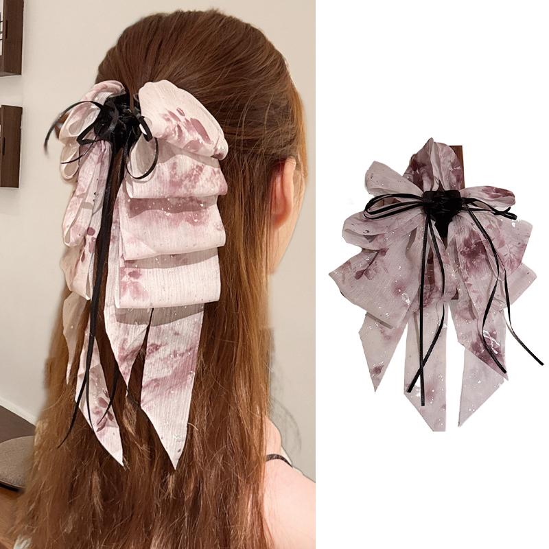 Drcená květina Vícevrstvá mašle Vlající stuha Sponka do vlasů Dámská Nízký ohon Skřipec na vlasy Zadní část hlavy Žraločí skřipec