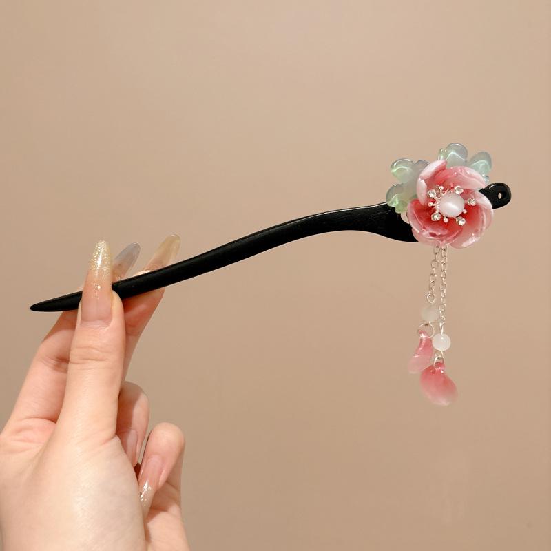 Ancient Chinese-Style Hanfu Hair Accessories: Elegant Updo Hairpins with Tassels for Women