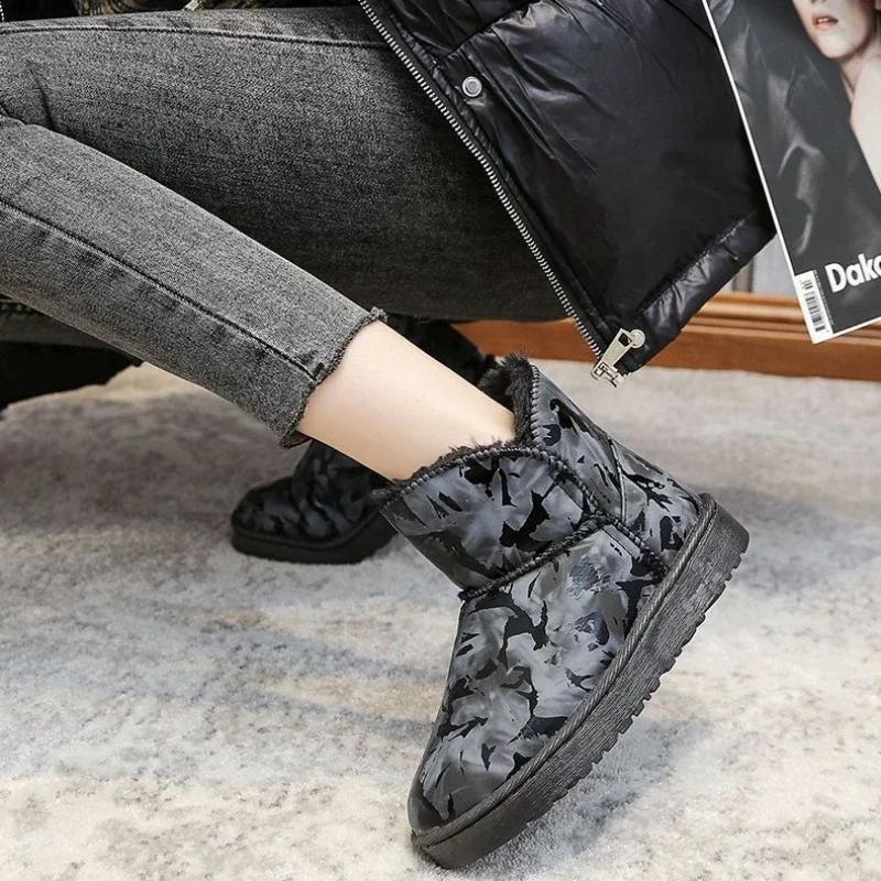 Fashion Black Shoes for Woman Booties High Platform White Ankle Chunky Women's Snow Boots Round Toe Boot Female Anti Slip Work Cosplay