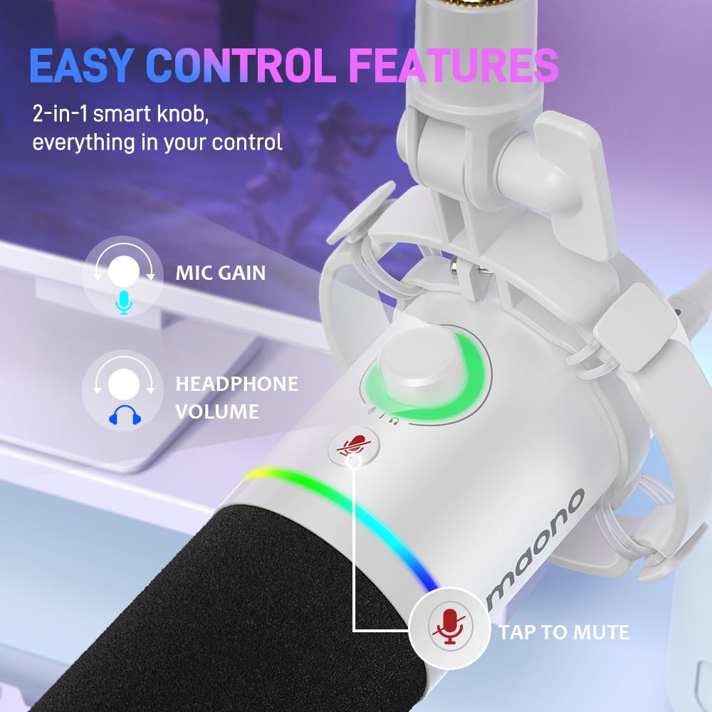 MAONO PD200X Gaming-PC Unidirektionales Dynamisches Dediziertes Stummes RGB-Sprach-Live-Kommentar-Spiel Weißes Mikrofon, USB/XLR-Mikrofon, Mikrofon, Software,