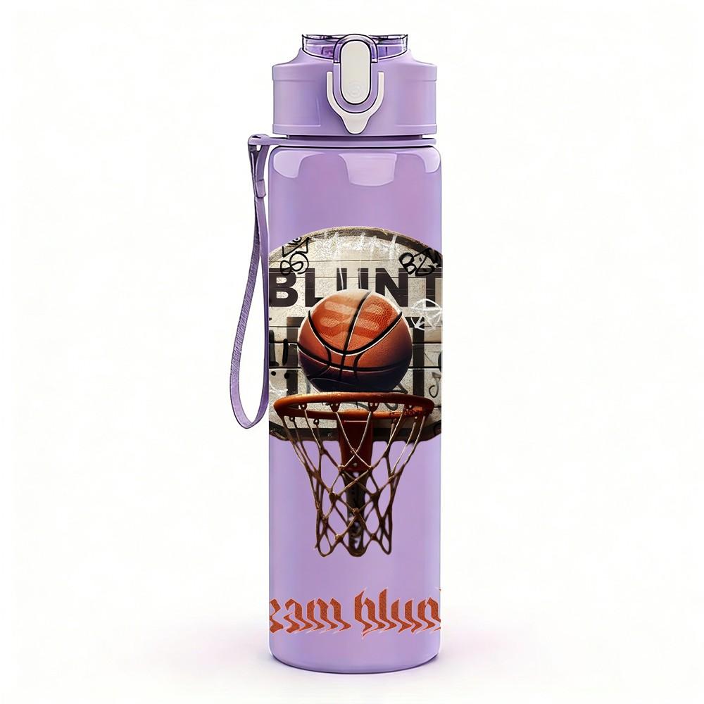 1PC Basketball Hoop Retro Sports Badge Design 750ml Color Plastic Sports Water Bottle Leakproof Flip Straw Lid Suitable for Sports Office Home Use
