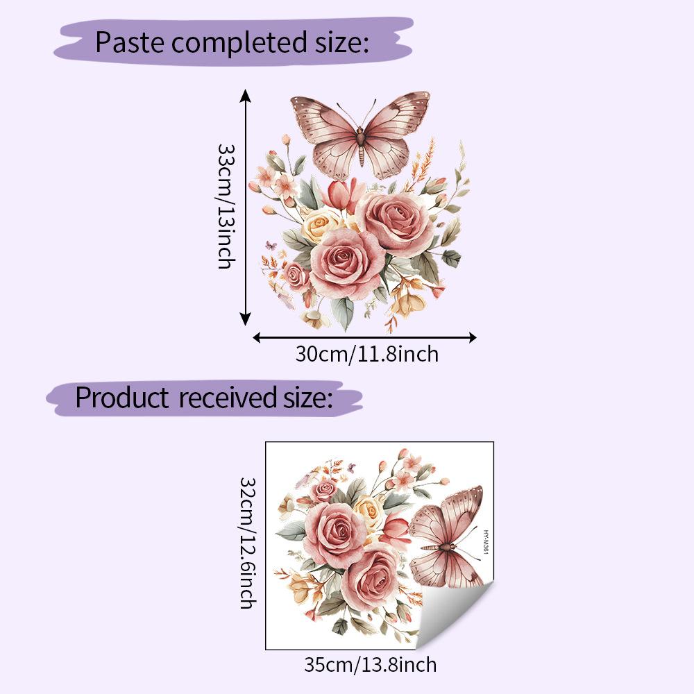 

Butterfly Rose Toilet Wall Sticker Self-Adhesive Removable Waterproof for Bathroom Romantic Home Decor Art 32x35CM разноцветный