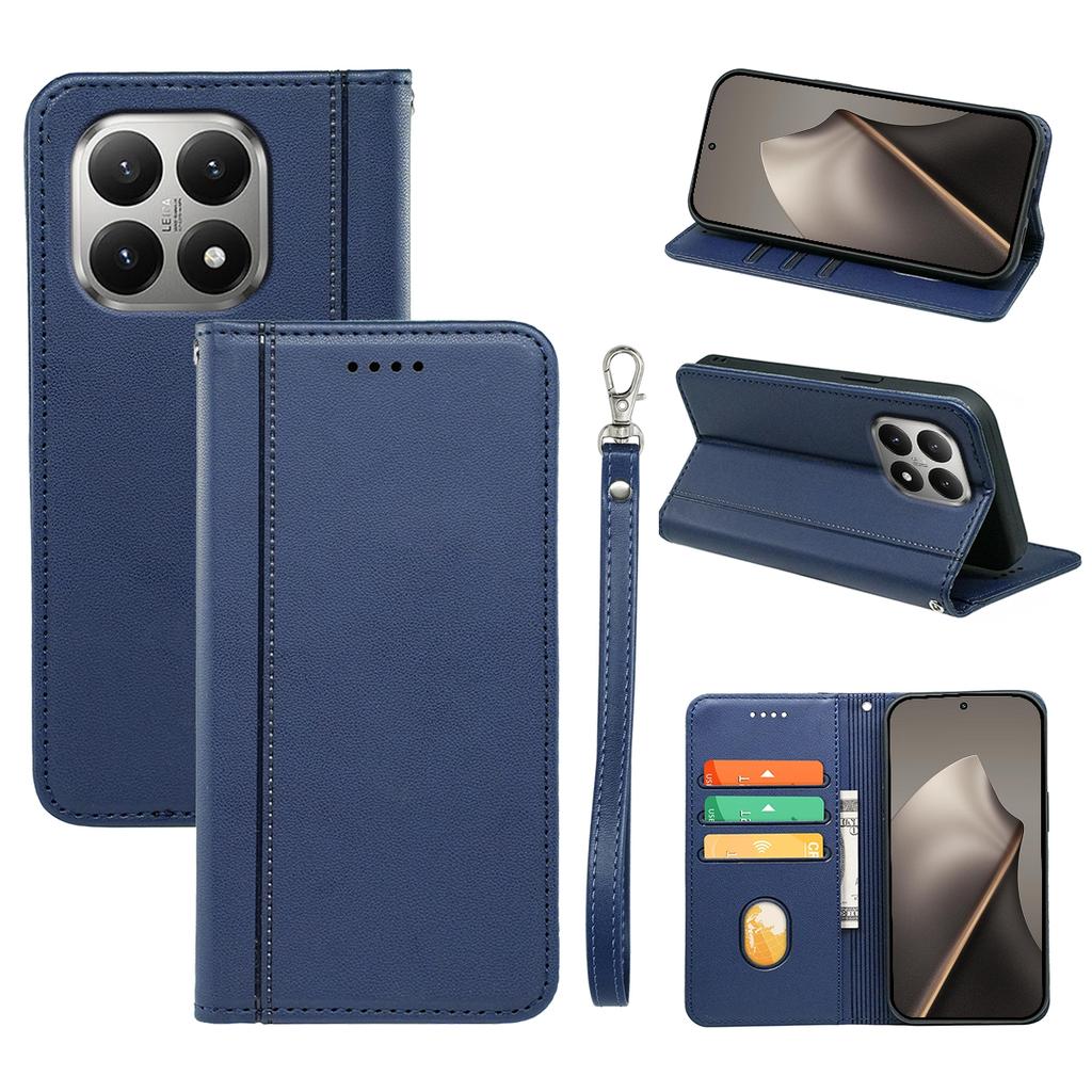 For Xiaomi 15T Wallet Case Magnetic Closing PU Leather Phone Cover with Wrist Strap