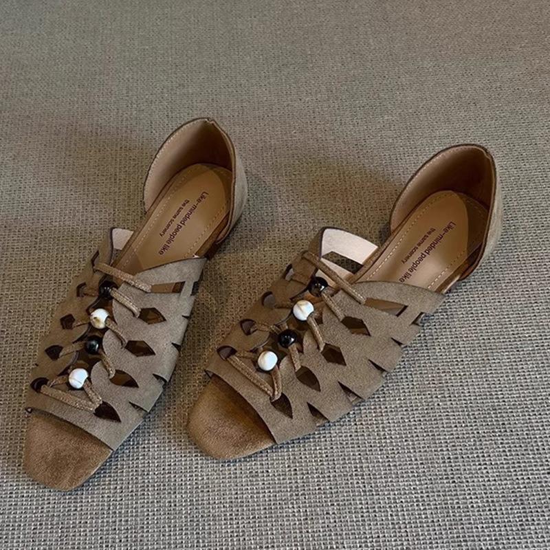 Hair~ Niche design sense woven hollow sandals women's summer wear commuting simple and versatile shoes