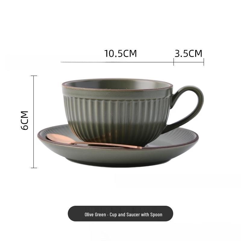 Oeny Vintage Ceramic Latte Coffee Cup with Saucer & Spoon