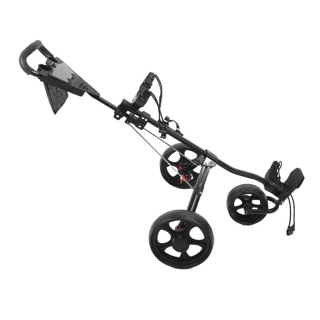3 Wheel Folding Push Cart Portable Scorecard Holder Sports Bag Push Cart with Foot Brake Adjustable Buckle for Ball Tee