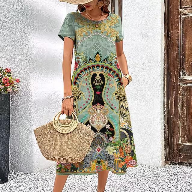 Elegante vestito t-shirt a maniche corte moda vacanza al mare abiti midi donna abbigliamento stampa 3D