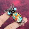 Spiny Oyster Copper Turquoise Pendant Gemstone Owl Jewelry Copper Wire Wrapped Pendant Blue Evil Eye Jewelry