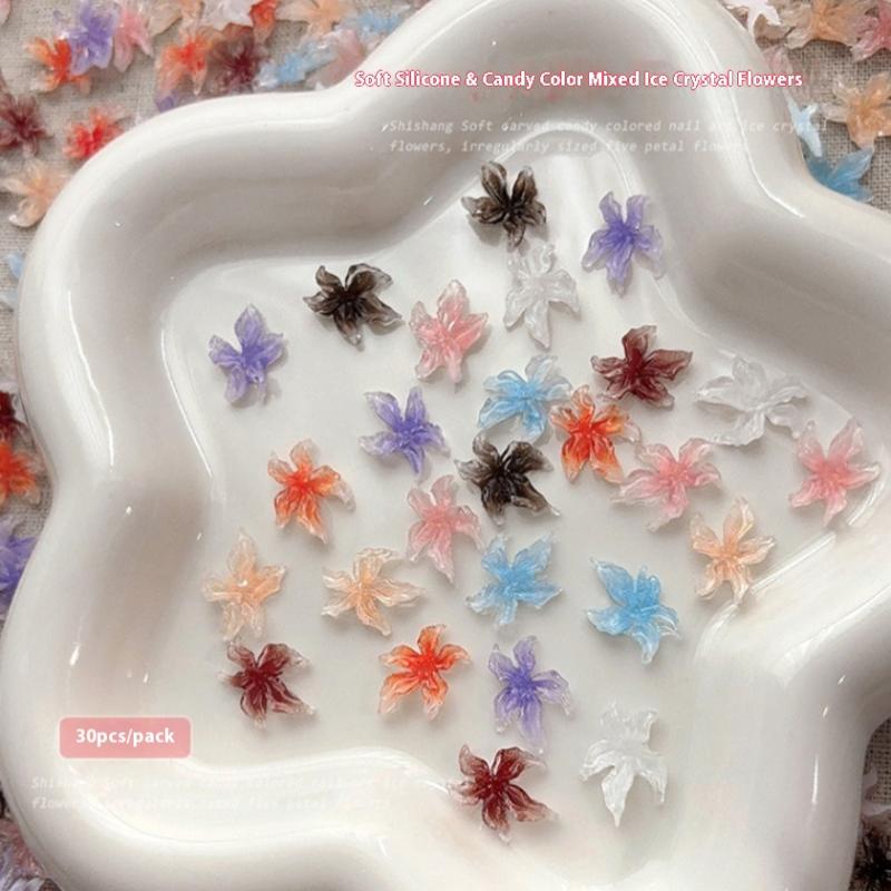 30 ks Květinové ozdoby na nehty Lilie 3D Dekorace na nehty Manikúrní doplňky Pryskyřičný materiál DIY Nadšenci do nail artu