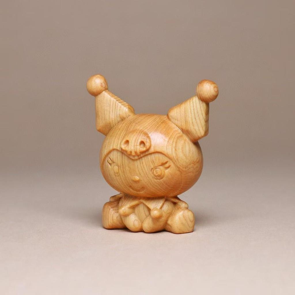 Taihang Cliff Cypress Kuromi Carved Ornament: Solid Wood Cartoon Plaything