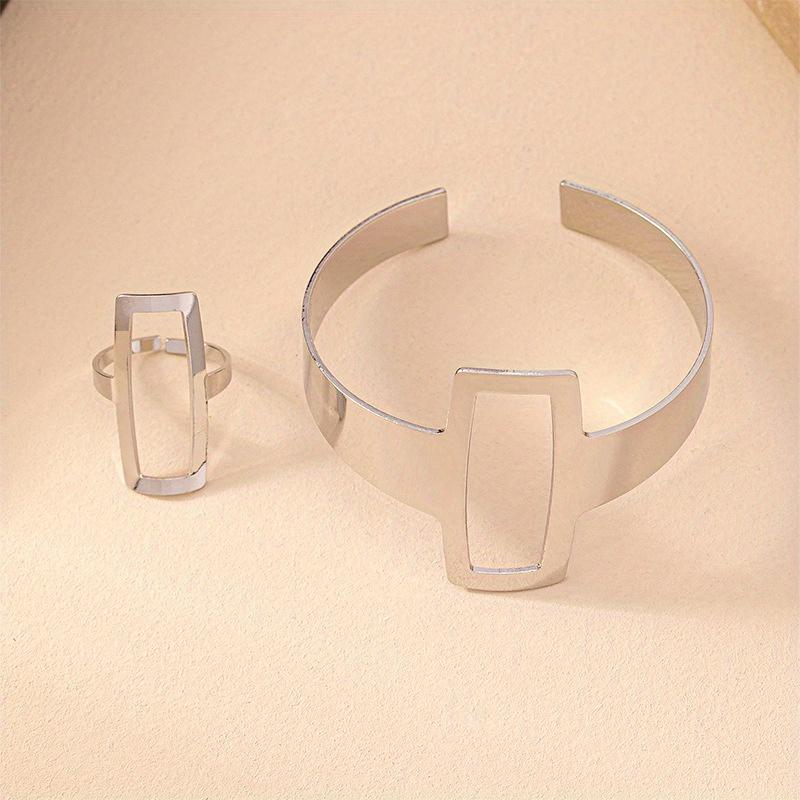 1 Set Trendy and Minimalist Geometric Square Jewelry Hollowed Out Ring and Bracelet Set Mother's Day Gift Jewelry Set