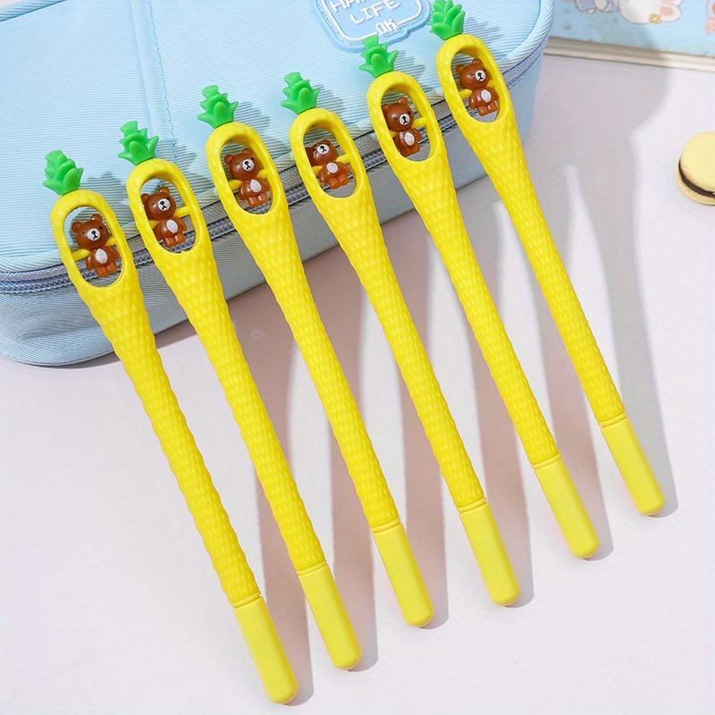 

10 шт. Мягкий клей в форме ананаса, вращающийся медведь, нейтральная ручка, растение, креативная ручка для подписи, канцелярские товары, офисные принадлежности 10pcs