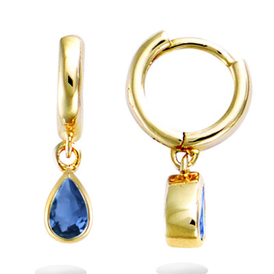 [R5145] - Gold Plated Hoop Earrings 'Sissi' Blue Sapphire Gold - 8 Mm - 6x4 Mm