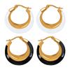 Gold-Plated Geometric Hoop Earrings: Black & White Oil Drip, European Retro Style for Women
