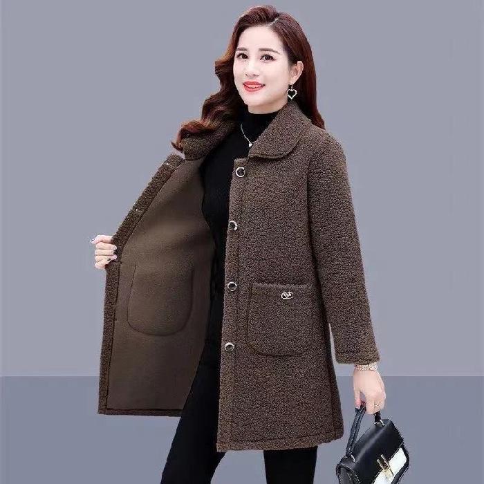 

Women s Autumn/Winter Loose Fit Solid Color Lamb Design Coat for Middle-Aged & Elderly Moms XXXXL