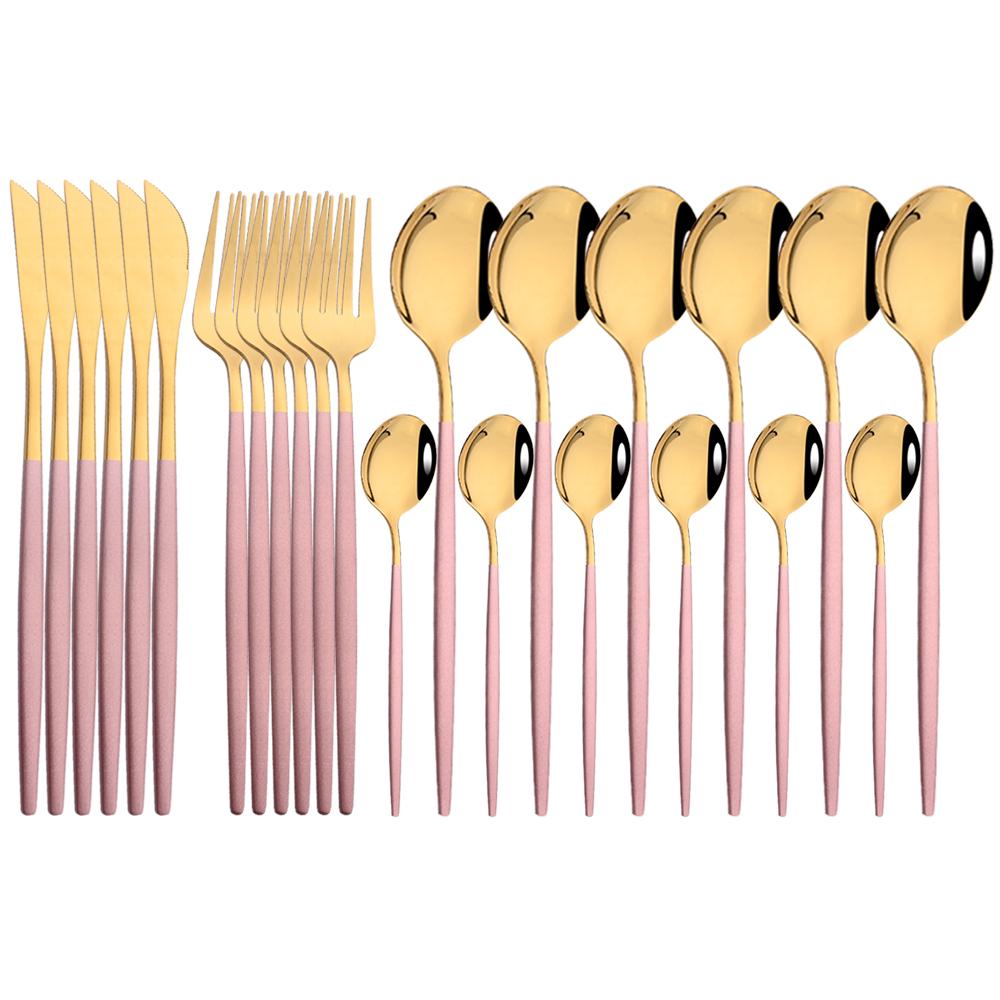 Rainbow Color 24Pcs Dinnerware Stainless Steel Cutlery Set for 6 People Knife Fork Spoon Western Tableware Silverware Set for Home Wedding