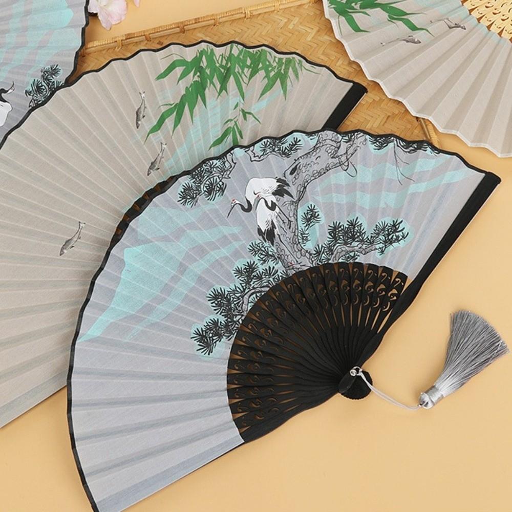 7-Inch Ancient Style Folding Fan Classical Crane Handheld Fan Dance Fan Home Decoration
