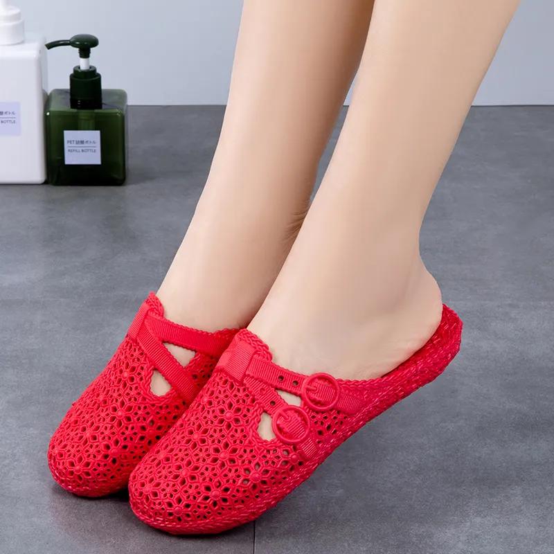 Sandals Women Summer Breathable Flat Slippers Hollow Hole Shoes Home Outdoor Casual Comfortable Slipper 41