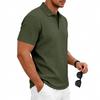 Mens Summer Textured Short Sleeve Polo Shirt Business Casual Solid Lapel Top