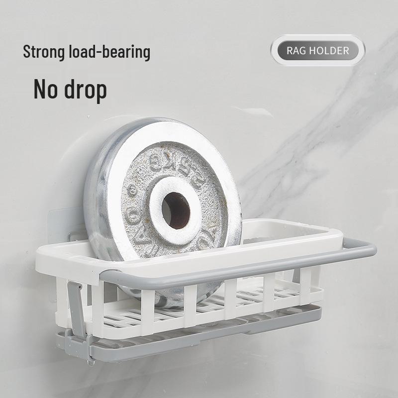 Wall-Mounted Retractable Kitchen Rack: No-Drill Dishcloth Holder, Spice Shelf, and Sink Drain Basket