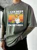 I Can Bee IM Retired Cat Print Men Washed TShirts Summer Cotton T Shirt Casual Oversized Sportswear Soft Neck Tee Tops