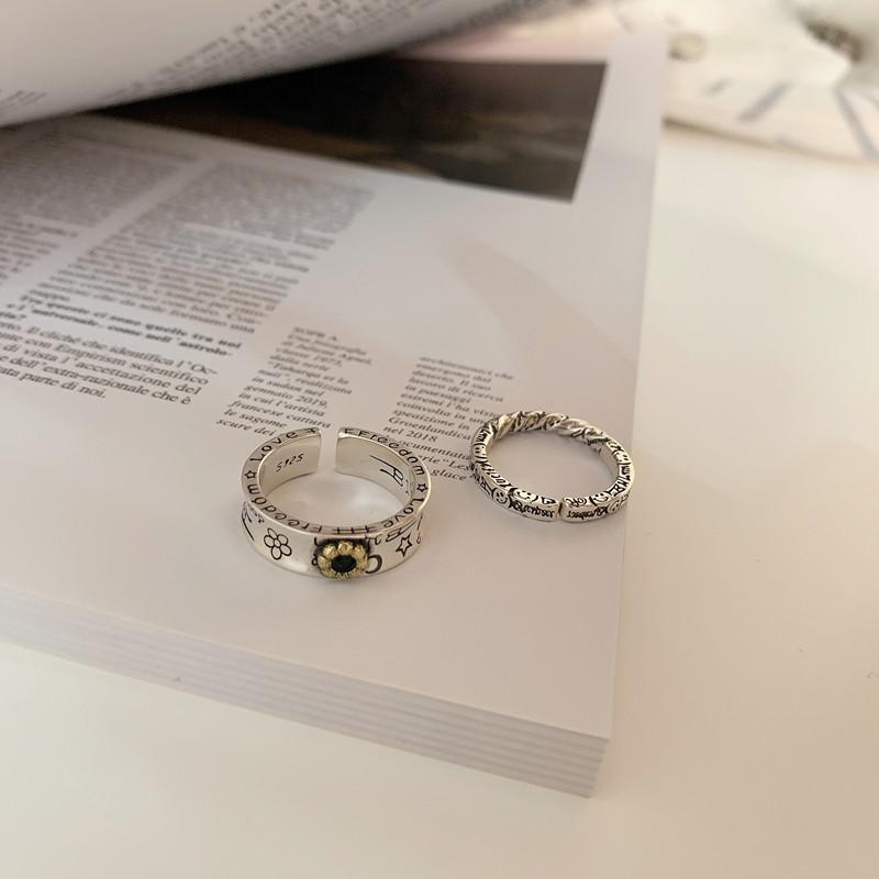 Stylish S925 Pure Silver Retro Alphabet Adjustable Ring For Trendy Fashion Lovers