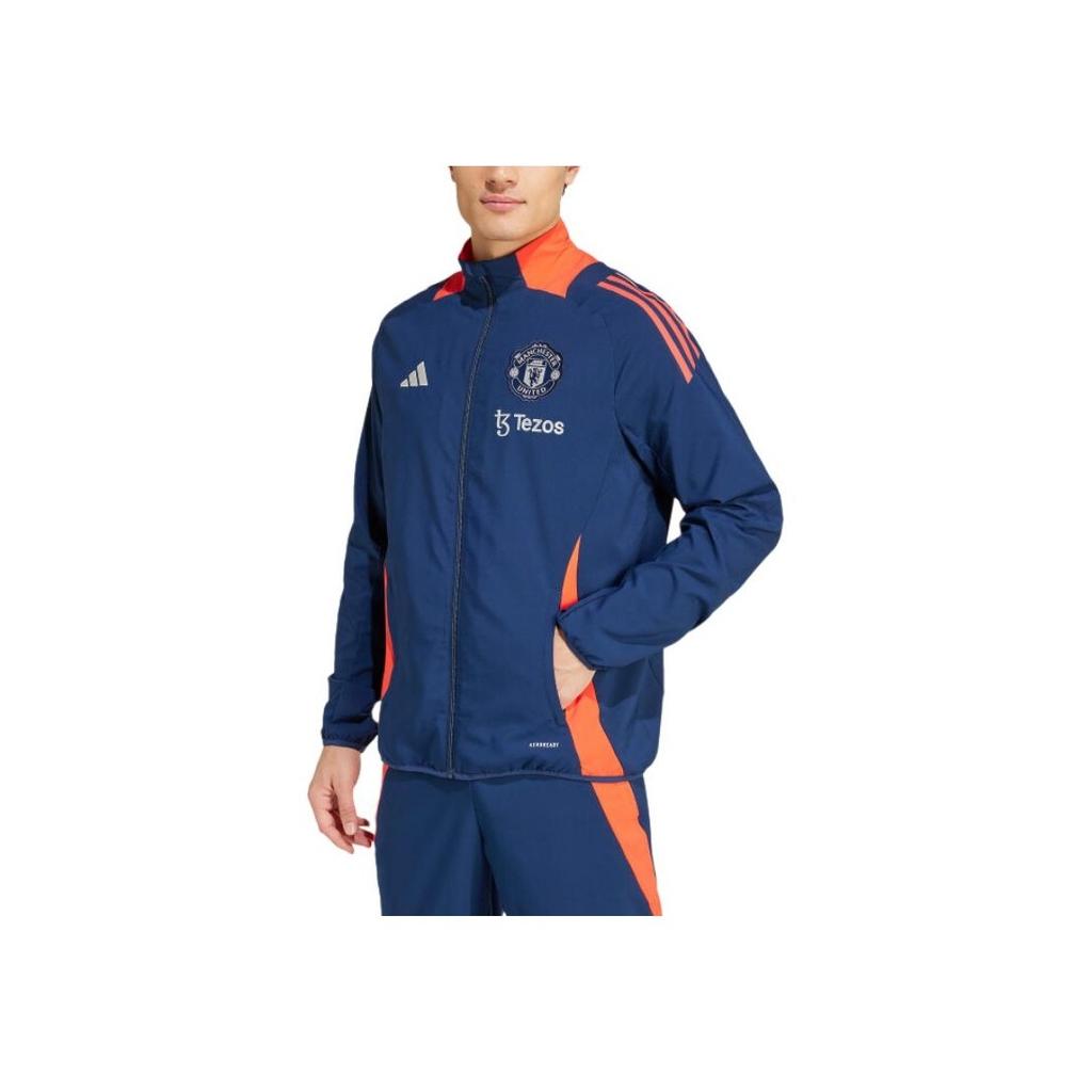 Adidas Manchester United Tiro 24 Logo Slim Fit Stand Collar Long Sleeve Jacket Men Jacket Night-Blue Bright-Red IT2001