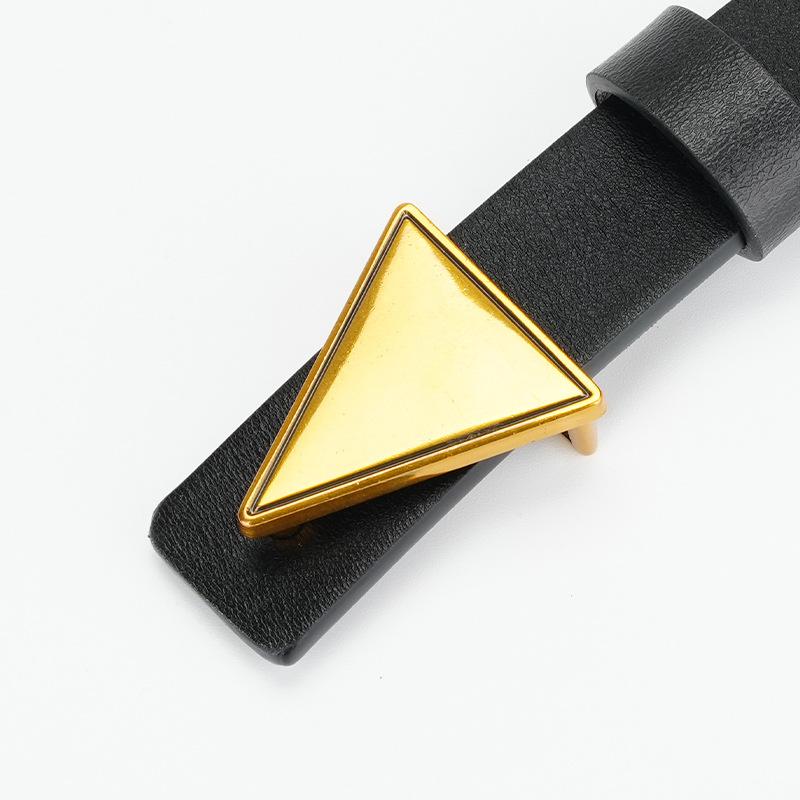 New Women's Genuine Leather Cowhide Slim Korean Style Trousers Belt Triangle Creative Design Smooth Plate Buckle Trousers Belt