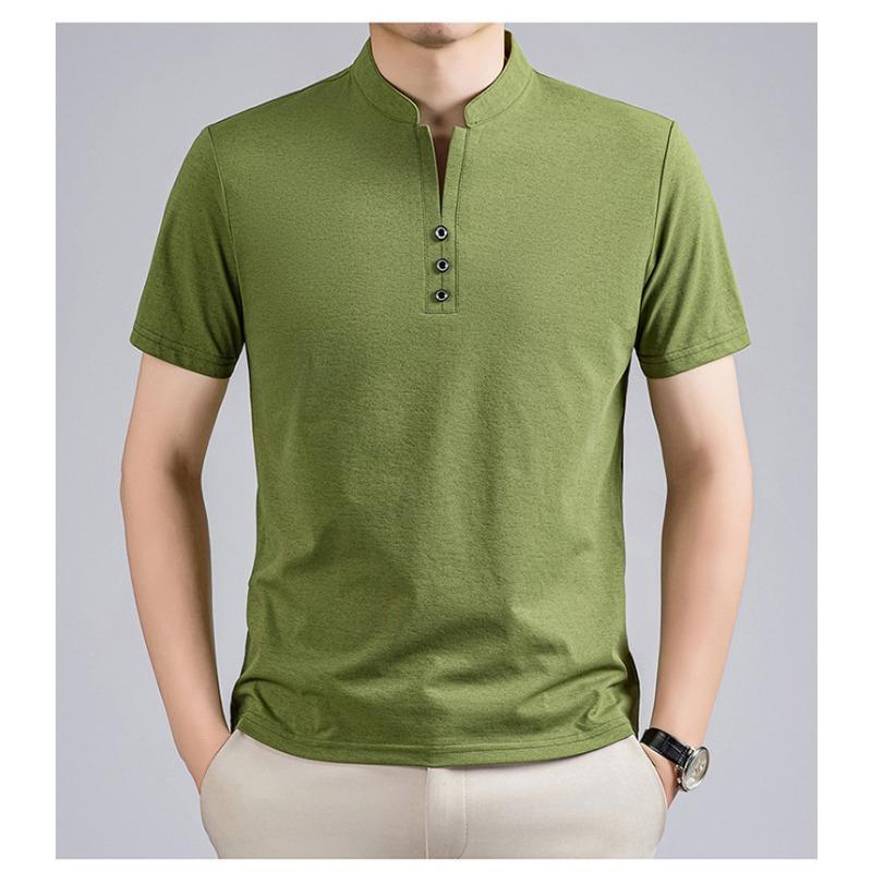 Men's Slim Fit Stand Collar Henley T-Shirt - Casual Button Detail Short Sleeve Top