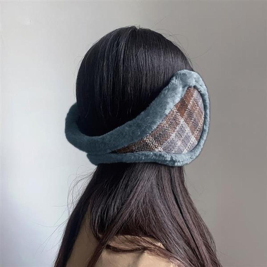 Check Pattern Winter Earmuffs (Ash Blue)