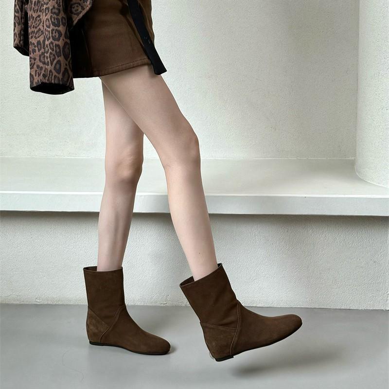 Retro Round Head Casual Simple Short Boots Women's 2025 Autumn and Winter New Outer Wear Inner Thin Boots