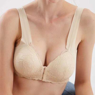 Women Bras Plue Size Wireless Push Up Bras Women Seamless Front Closure Lace Floral Bralette Solid Vest Top Bra Lingerie Underwear L-4XL