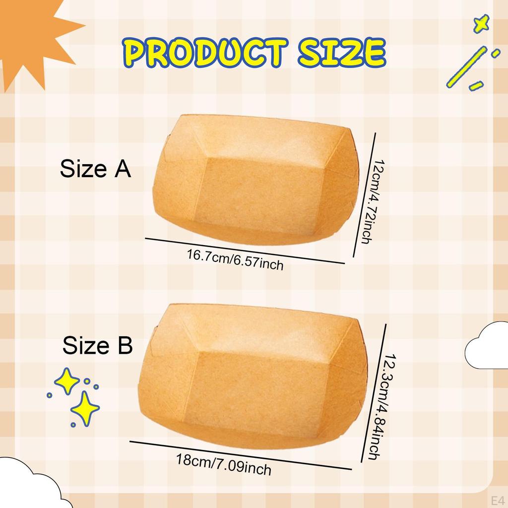 100Pcs Disposable Serving Tray Kraft Paper Food Trays for Snack Burgers Taco