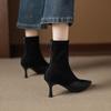 Krazing Pot Flock Pointed Toe Thin High Heels Modern Boots Size 42 Zip Patch Work Women Elastic Ankle Boots