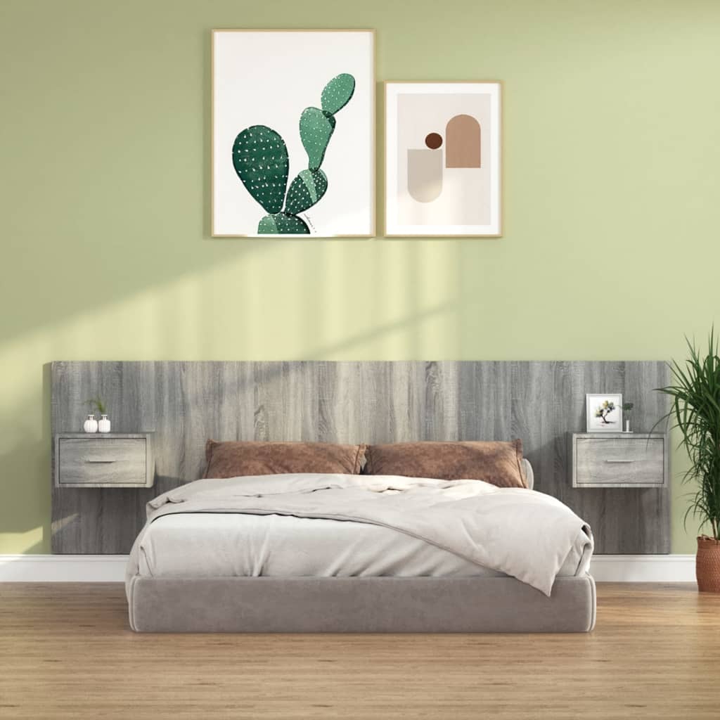 Bed Headboard with Nightstands Grey Sonoma Particleboard