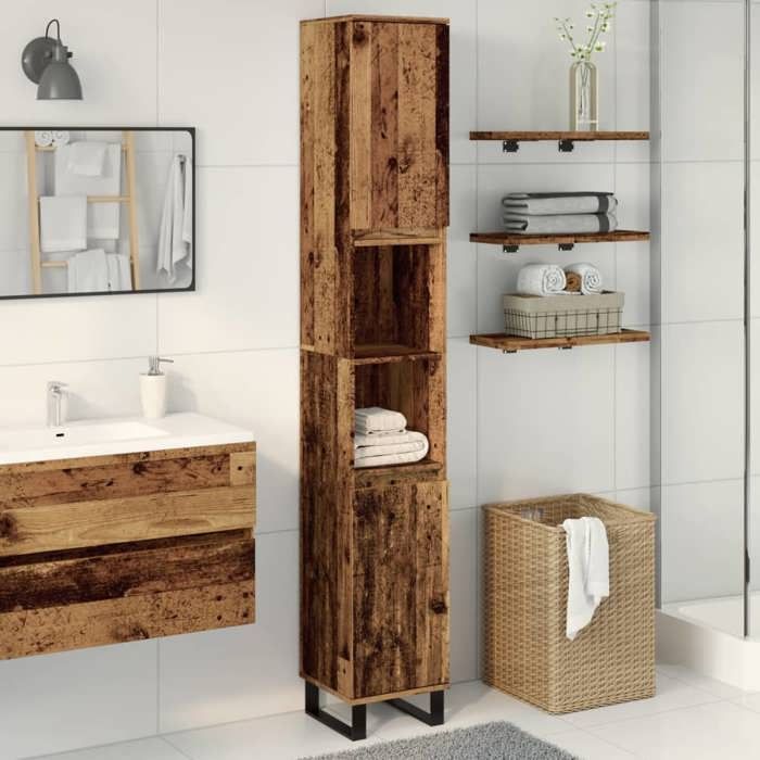VidaXL Bathroom Cabinet Old Wood 30x30x190cm Engineered Wood, Cabinet, Bathroom Storage Cabinet, 857202
