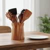 Wooden 360-Degree Rotating Utensil Holder Farmhouse Style Trapezoidal Cutlery Organizer Smooth Surface Dinnerware Rack Spatulas