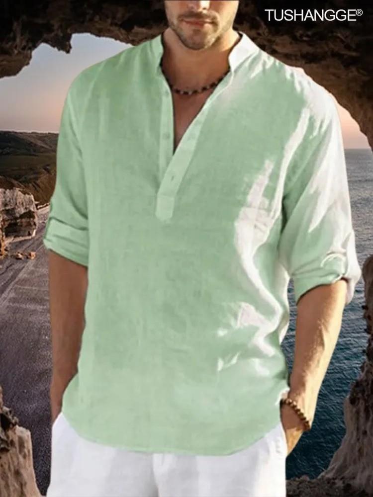 Men's Retro Cotton And Linen Shirt Casual Loose Shirt