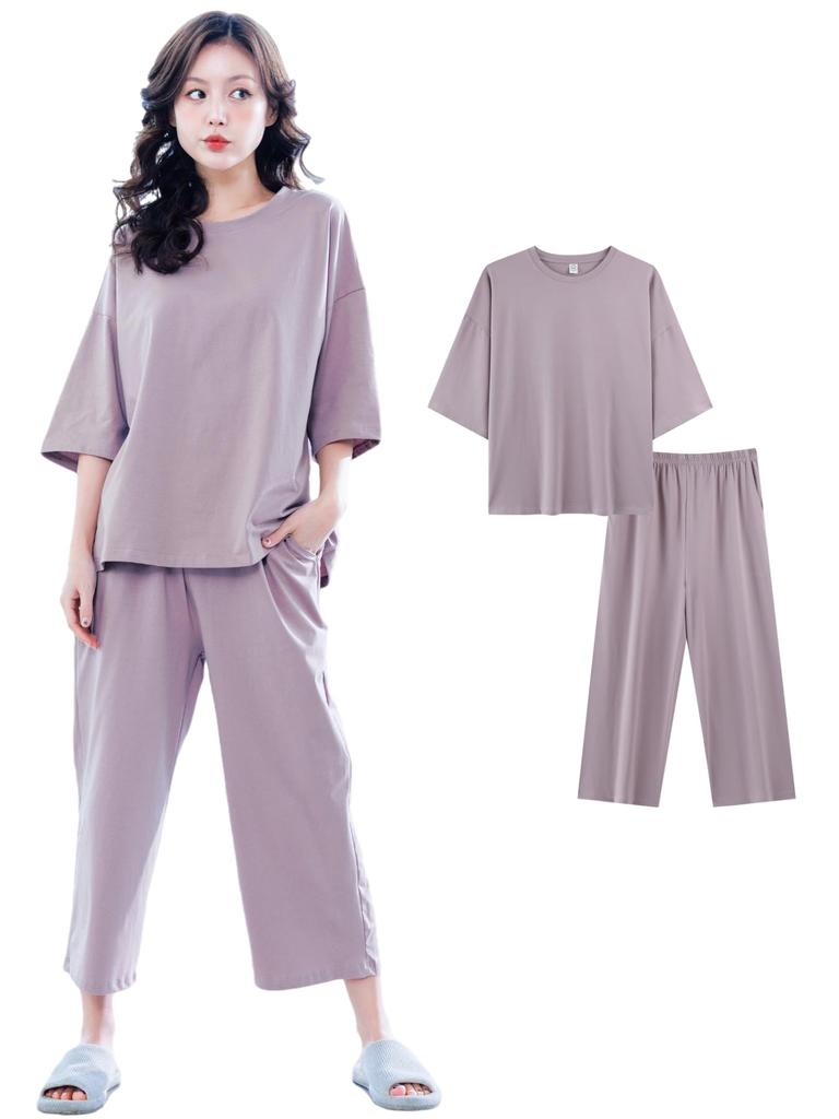 Roomwear Pajamas Loungewear for Loose Cute Azuki [Beatgos] Women, Summer, 3/4 Length, Fit, (DZ01, L, Purple)