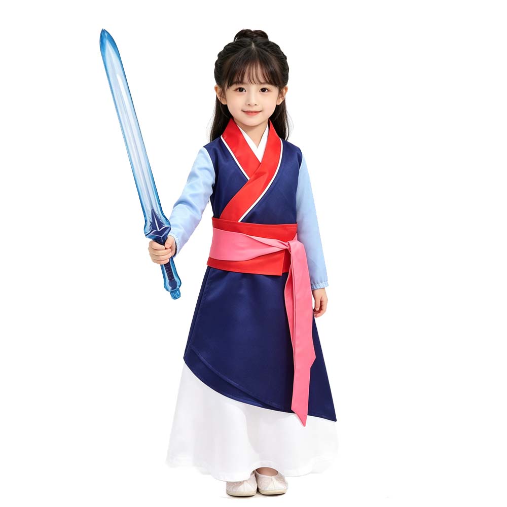 Girls Hua Mulan Costume Halloween Christmas Girls Mulan Dress Children Traditional Chinese Clothes With Toy Balloon Sword