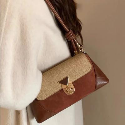 Korean Retro Brown  Leather Shoulder Bag for Women  Vintage Feminine Small Underarm Bags Fashion Ladies Bags