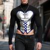 Men Stand Neck Long Sleeve Bandage PU Patchwork Casual Cropped Tops T-shirts