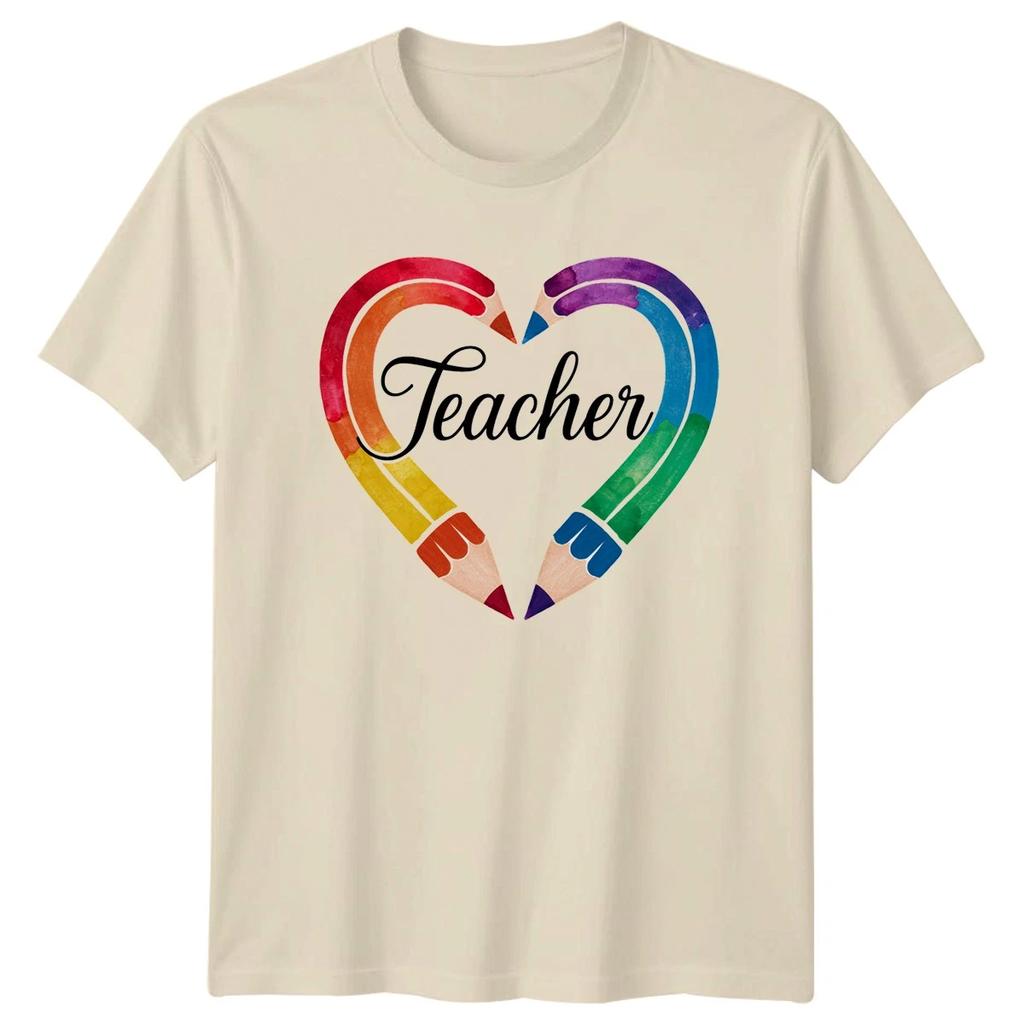 Teacher T-Shirt Watercolor Pencil Heart Education Gift For Him And Her